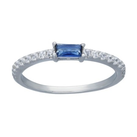 Anillo circonita azul plata rodiada