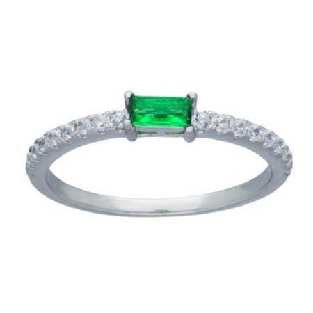 Anillo circonita verde plata rodiada