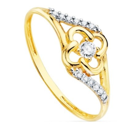 Anillo flor bicolor comunión oro 18 K