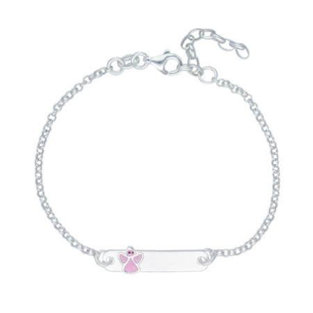 Esclava rolo ángel esmalte rosa plata de ley