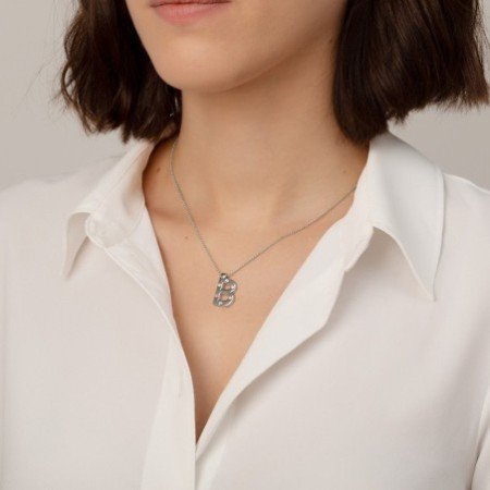 Collar inicial B cristal multicolor plata rodiada Victoria Cruz