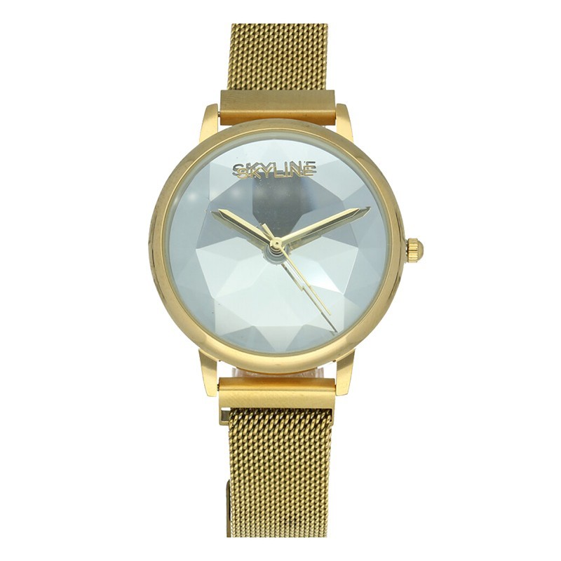 Reloj Skyline Analógico Dorado Malla Esfera Mosaico Mujer