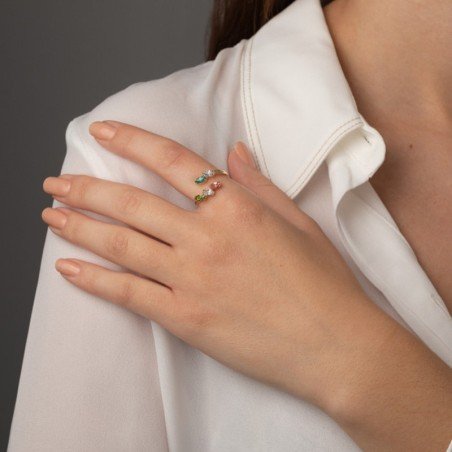 Anillo Isabella crystal plata chapada oro Victoria Cruz