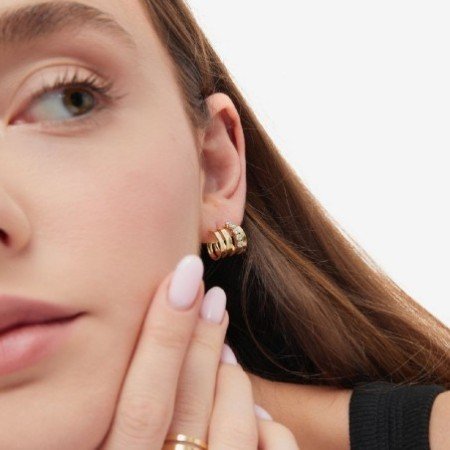 Pendientes presión 4 bandas plata chapada oro Victoria Cruz