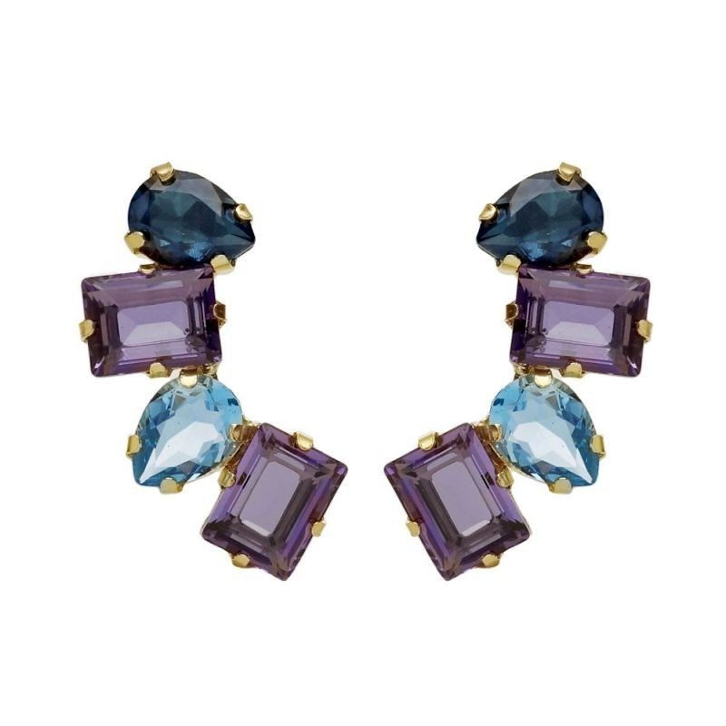 Pendientes presión Tanzanite plata chapada oro Victoria Cruz Pendientes presión Tanzanite plata chapada oro Victoria Cruz