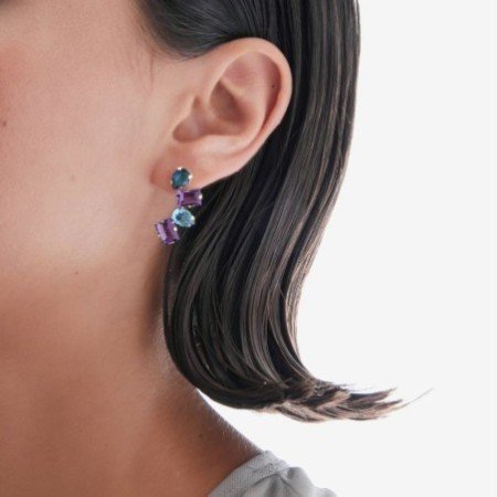 Pendientes presión Tanzanite plata chapada oro Victoria Cruz