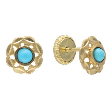 Pendientes rosca cubana turquesa Oro 18 K