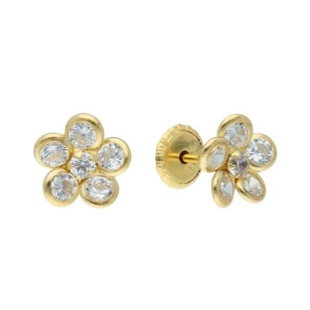 Pendientes rosca flor circonitas Oro 18 K