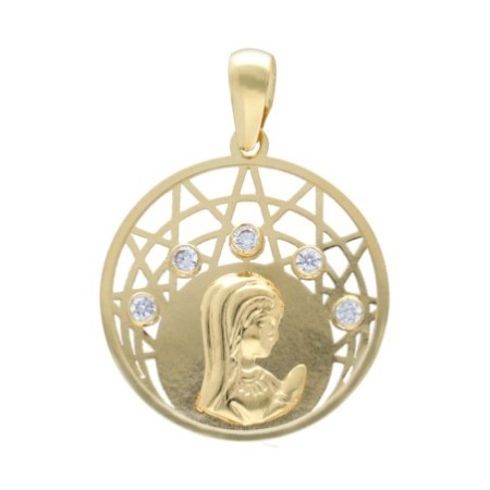 Medalla Virgen niña calada circonitas 16 MM Oro 18 K