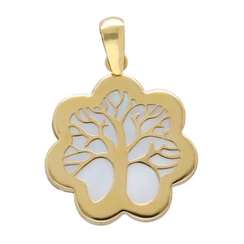Colgante árbol vida nacar 17 MM Oro 18 K