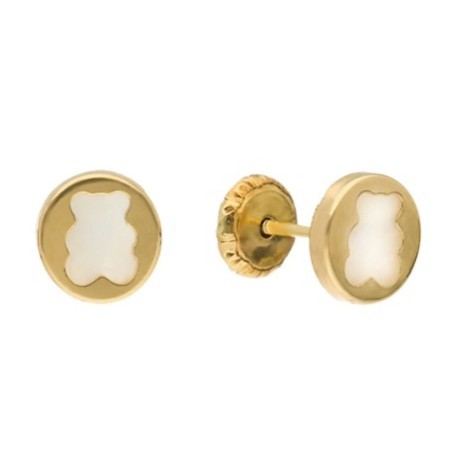 Pendientes rosca niña osito nácar Oro 18 K