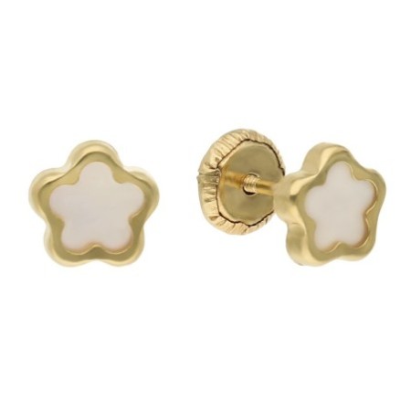 Pendientes rosca flor nacar Oro 18 K