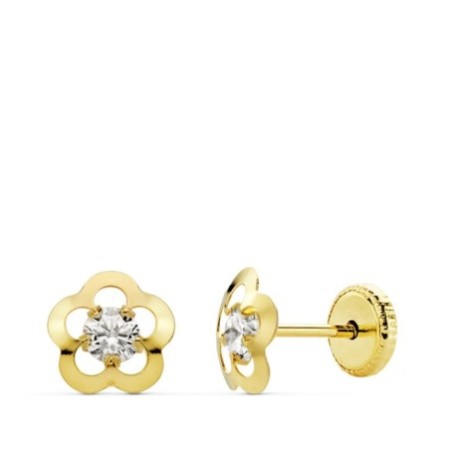 Pendientes rosca flor dos circonitas oro niña 18 K