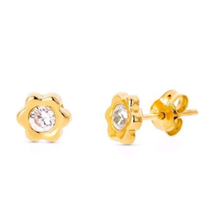 Pendientes flor circonitas niña oro 18 K