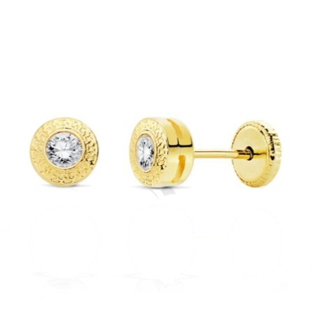 Pendientes rosca 5 MM chatón greca oro 18 K