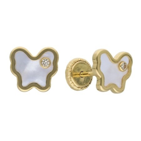 Pendientes rosca mariposa nácar Oro 18 K