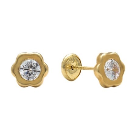 Pendientes rosca flor circonita Oro 18 K