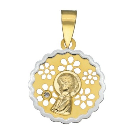 Medalla virgen niña 15 MM bicolor Oro 18 K