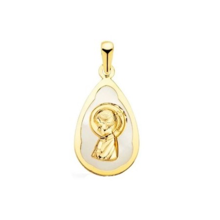 Medalla Virgen niña nácar lágrima 19x13 MM Oro 18 K
