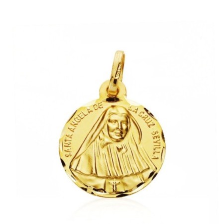 Medalla Santa Angela tallada 16 MM oro 18 K