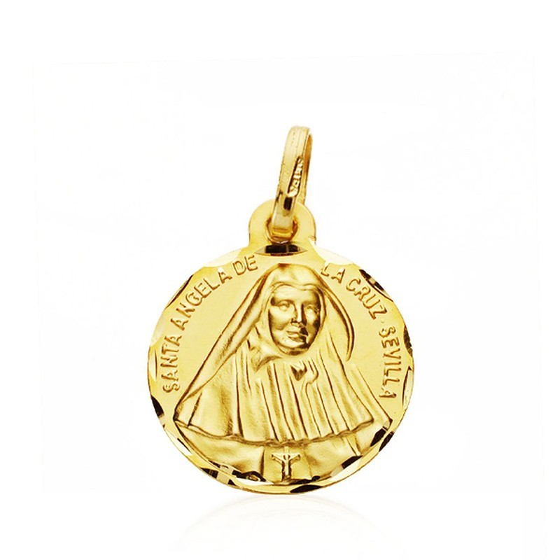 Medalla Santa Angela tallada 16 MM oro 18 K