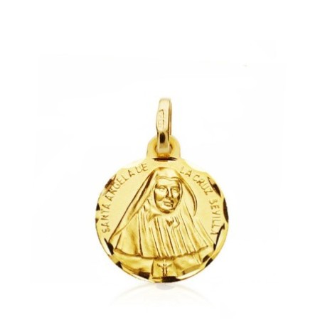 Medalla Santa Angela tallada 14 MM oro 18 K