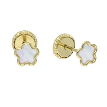 Pendientes rosca margarita nacar Oro 18 K