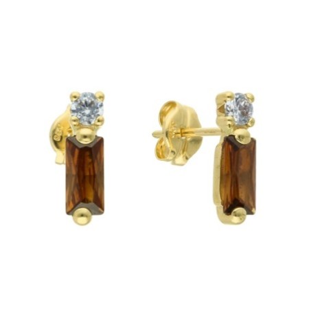 Pendientes presión marrón circonita Oro 18 K