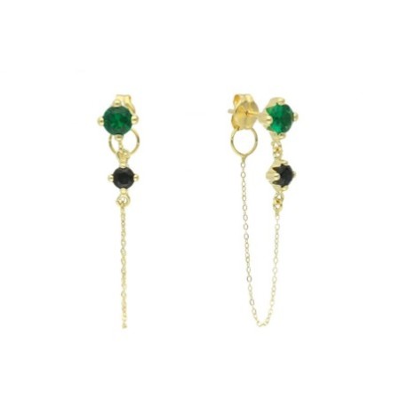 Pendientes presión cadena circonita verde oro 18 K