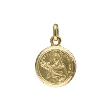 Medalla redonda 14 MM filo tallado Santa Rita Oro 18 K