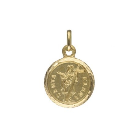 Medalla redonda 14 MM filo tallado Santa Elena Oro 18 K