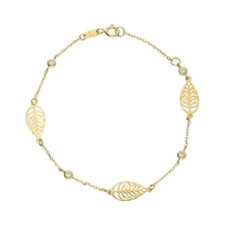 Pulsera hoja hueca circonitas Oro 18 K