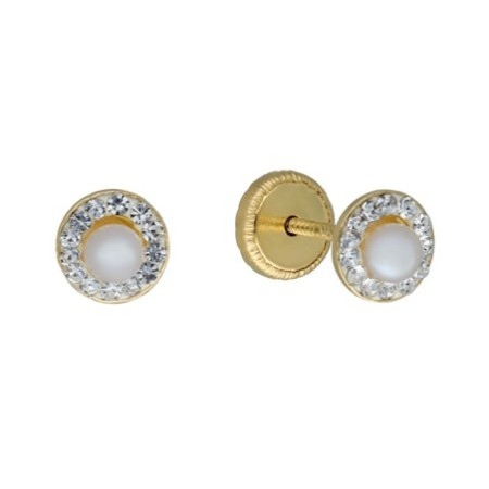 Pendientes rosca perla circonitas Oro 18 K