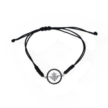 PULSERA OFICIAL PLATA CIRCONITAS NEGRAS Y MACRAMÉ REAL BETIS