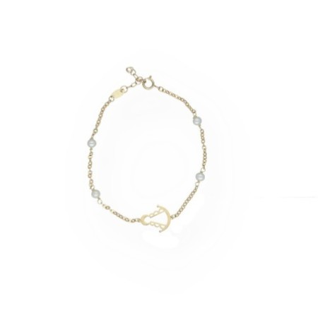 Pulsera Virgen del Rocío perlas Oro 18 K