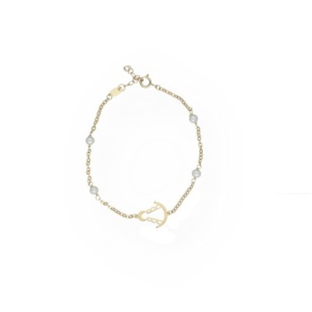 Pulsera Virgen del Rocío perlas Oro 18 K