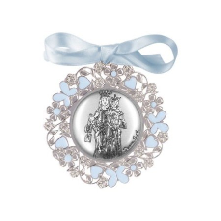 Medalla Cuna/ Carro Virgen del Carmen Esmalte Azul Plateada