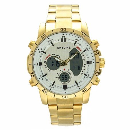 Reloj Skyline Analógico Dorado Esfera Blanca Hombre