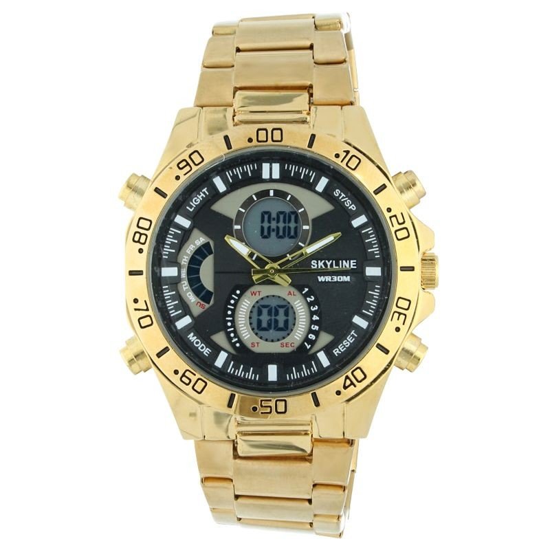 Reloj Skyline Analógico/Digital Dorado Esfera Negra Hombre Reloj Skyline Analógico/Digital Dorado Esfera Negra Hombre