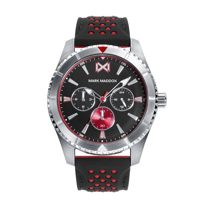 Reloj MARK MADDOX Mission Hombre - Cronógrafo Brazalete Silicona y Esfera Bicolor Negro/Rojo - Caja Acero | 10 ATM | HC0120-57