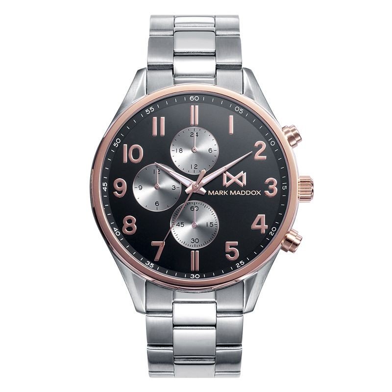 Reloj MARK MADDOX Village Hombre - Brazalete de Acero con Esfera Negra/Plata - Bisel e Índices Dorados | 5 ATM | HM0106-55