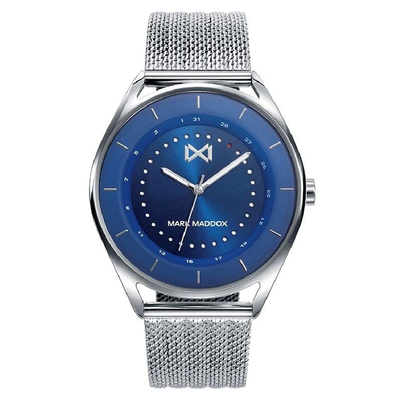 Reloj Mark Maddox HM7115-37 analógico hombre malla acero y azul