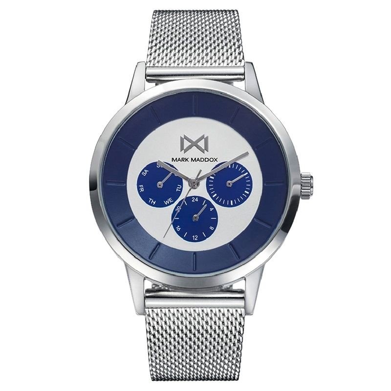 Reloj MARK MADDOX Northern Hombre - Brazalete de Acero Tipo Malla Milanesa - Esfera Bicolor Blanco/Azul | 5 ATM | HM7134-37 Reloj MARK MADDOX Northern Hombre - Brazalete de Acero Tipo Malla Milanesa - Esfera Bicolor Blanco/Azul | 5 ATM | HM7134-37