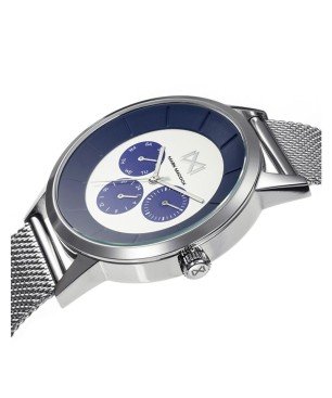 Reloj Mark Maddox HM7134-37 analógico hombre malla plateado y azul