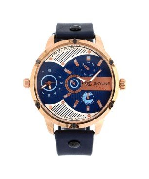Reloj Skyline Analógico Piel Negro Esfera Azul Hombre