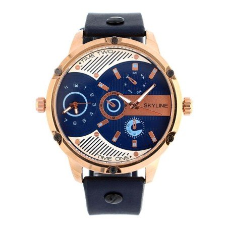 Reloj Skyline Analógico Piel Negro Esfera Azul Hombre