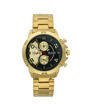 Reloj Skyline Analógico Dorado Esfera Negra Hombre