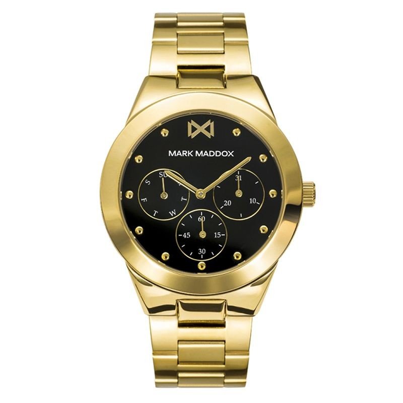 Reloj MARK MADDOX Alfama Mujer - Cronógrafo Brazalete Acero IP Dorado con Esfera Negra - Índices Color Oro | 5 ATM | MM0117-56