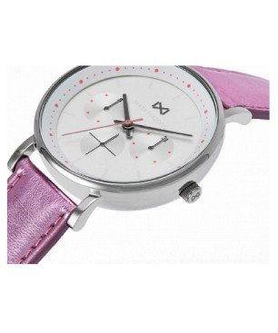 Reloj MARK MADDOX Notting Mujer - Cronógrafo Brazalete Piel Morado Brillo y Esfera Blanca - Detalles en Rosa | 5 ATM | MC0101-17