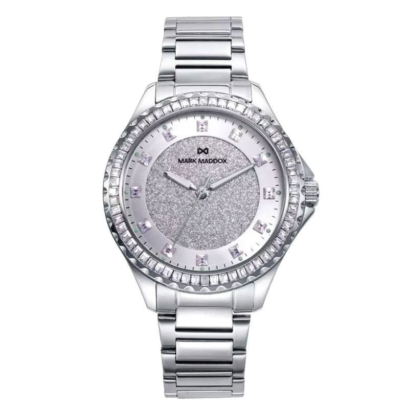 Reloj MARK MADDOX Tooting Mujer - Brazalete Acero y Esfera Plateada Glitter - Bisel con Circonitas Blancas | 5 ATM | MM1007-87